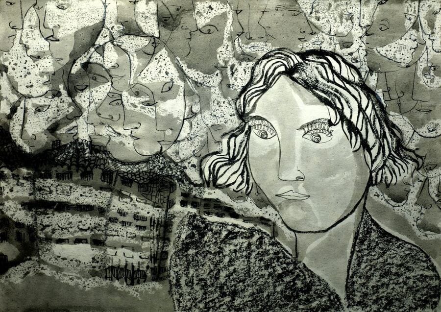 aquí ahora — todas las caras de la noche, 2016. 29,5 x 42 cm.