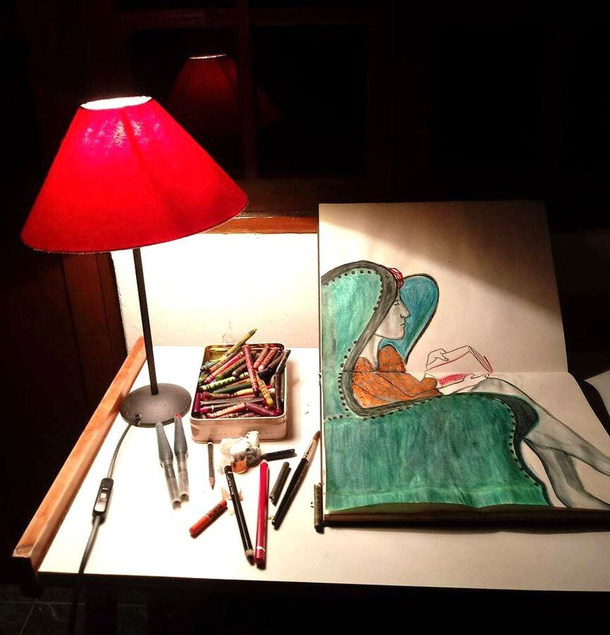 cuaderno negro de alucinaciones — el sillón de terciopelo verde. 71 x 55 cm.