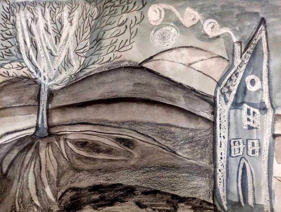 cuaderno negro de alucinaciones — la casa y el árbol. 27,5 x 35,5 cm.