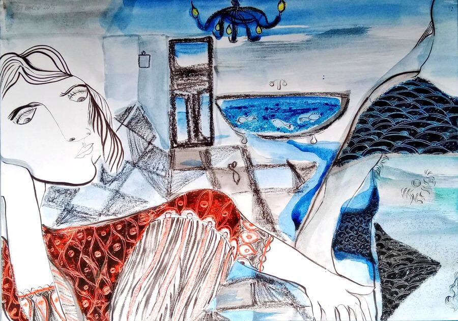 dulzuras y catástrofes — amante pez en mi baño, 2015. 29,5 x 44 cm.